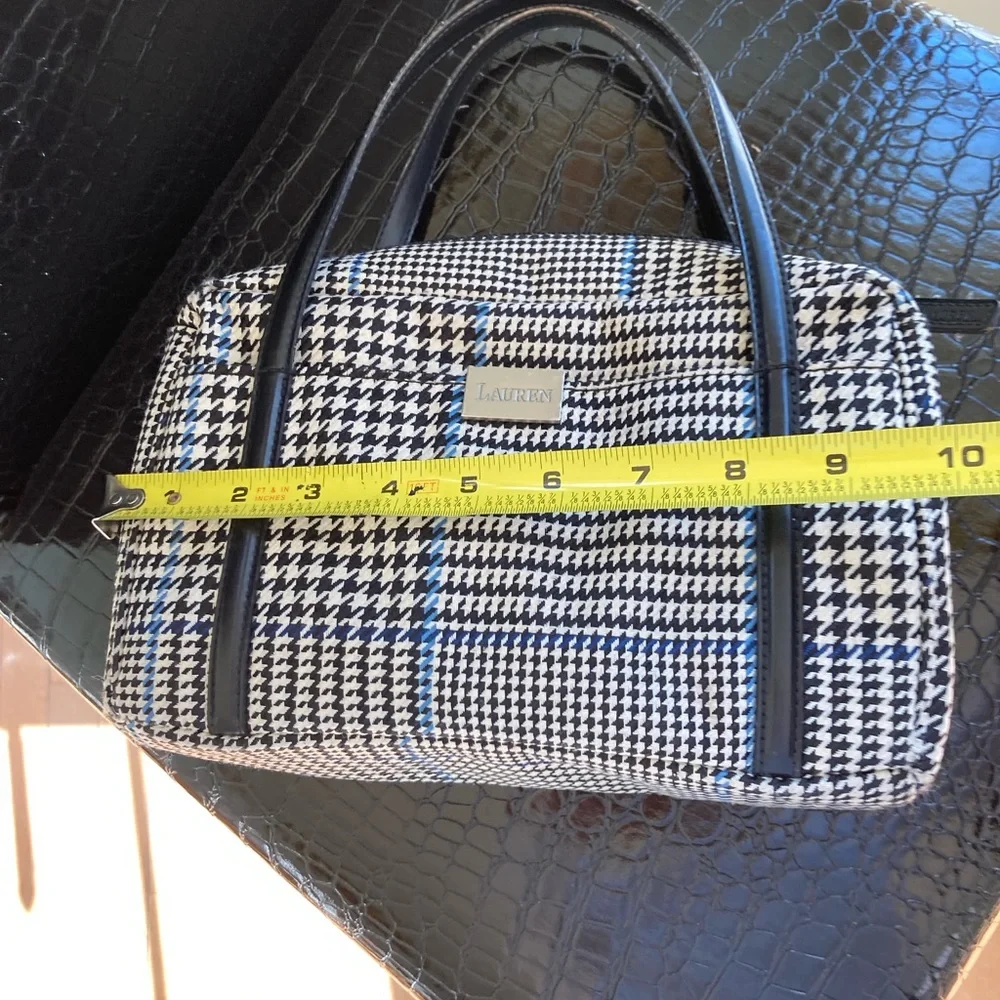 Ralph Lauren Black & White Houndstooth Satchel with Blue Accent
